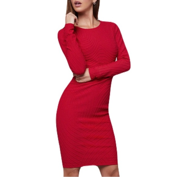 Bebe Wave Textured Dress, Haute Red, XXS - Picture 1 of 8